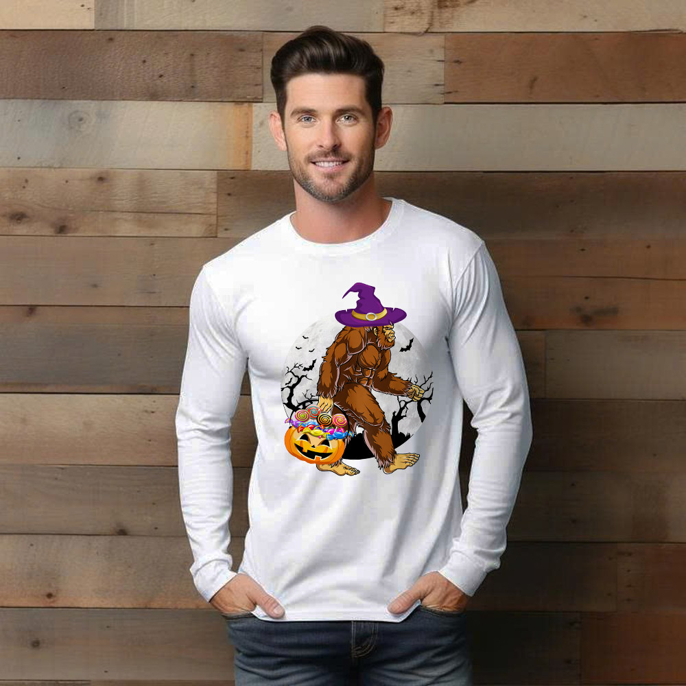 Bigfoot With Moon Halloween Shirt Funny Animal Holiday Long Sleeve Shirt Halloween Gift