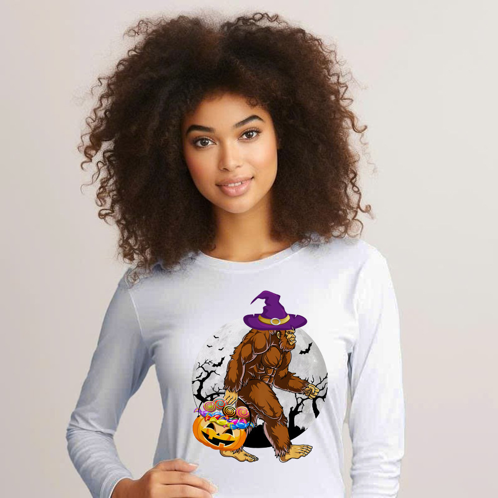 Bigfoot With Moon Halloween Shirt Funny Animal Holiday Long Sleeve Shirt Halloween Gift