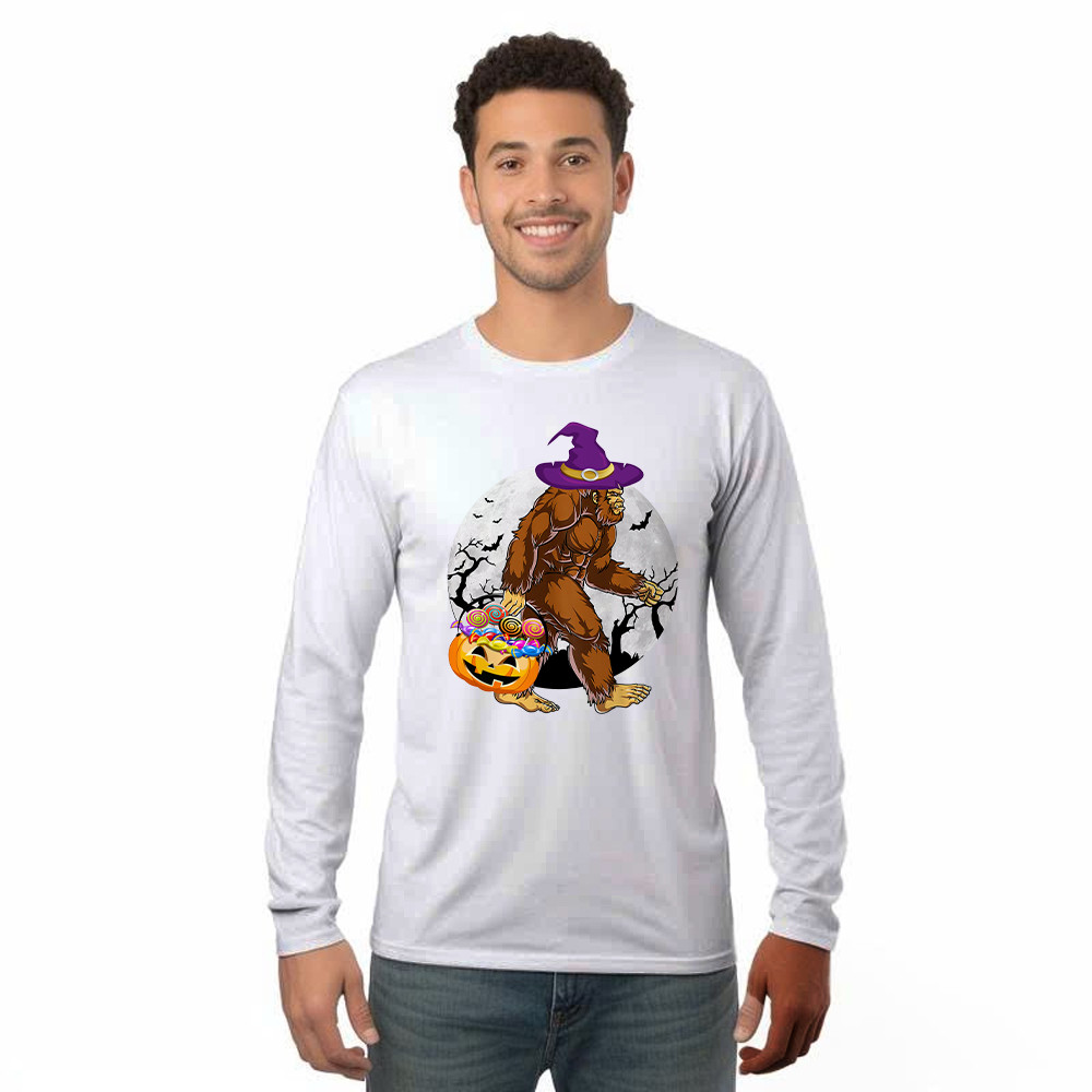 Bigfoot With Moon Halloween Shirt Funny Animal Holiday Long Sleeve Shirt Halloween Gift