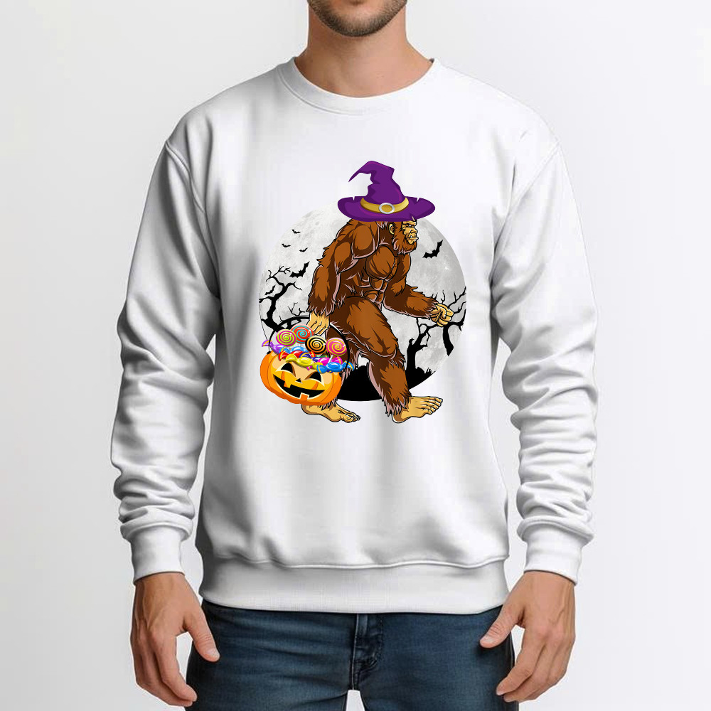 Bigfoot With Moon Halloween Shirt Funny Animal Holiday Sweatshirt Halloween Gift