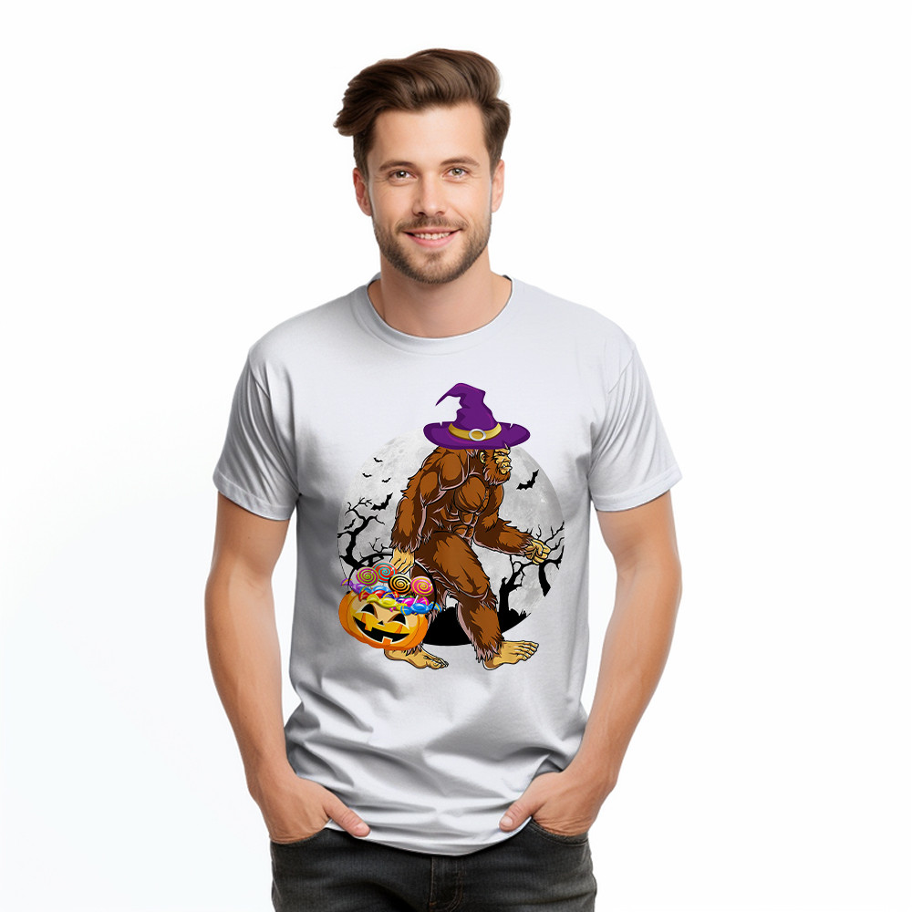 Bigfoot With Moon Halloween Shirt Funny Animal Holiday T-Shirt Halloween Gift