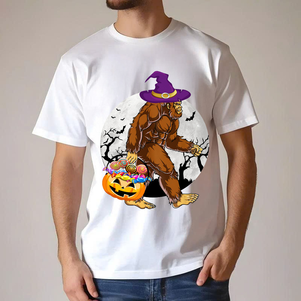 Bigfoot With Moon Halloween Shirt Funny Animal Holiday T-Shirt Halloween Gift