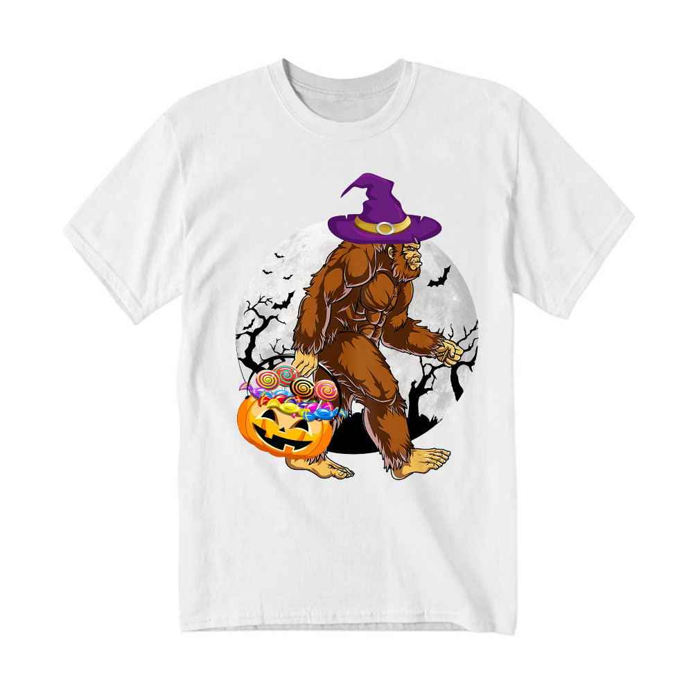 Bigfoot With Moon Halloween Shirt Funny Animal Holiday T-Shirt Halloween Gift