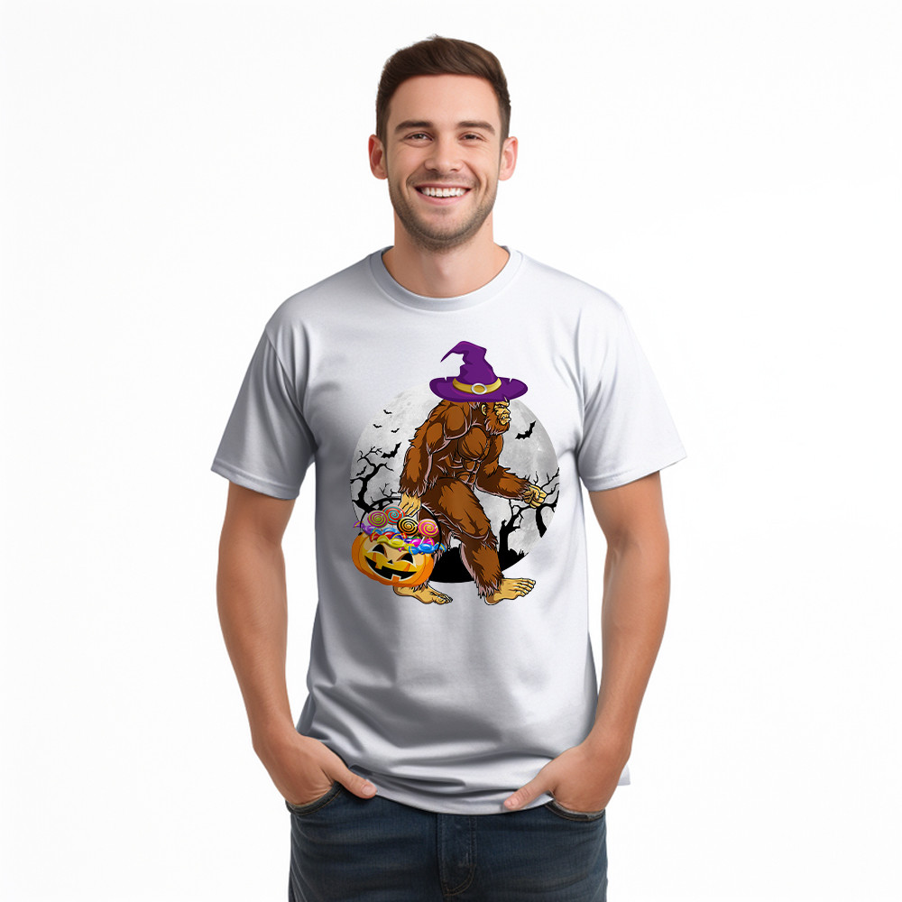 Bigfoot With Moon Halloween Shirt Funny Animal Holiday T-Shirt Halloween Gift