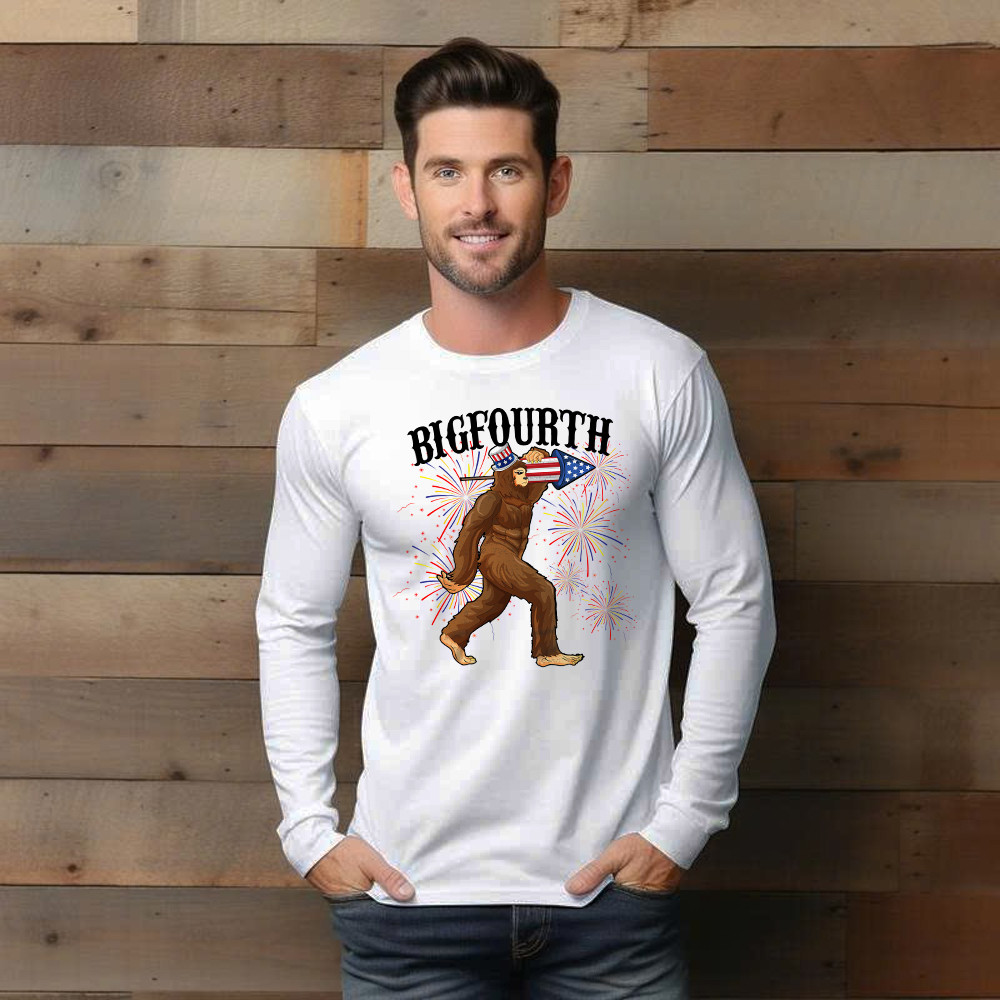 Bigfourth Shirt Bigfoot Lovers Fourth Of July Long Sleeve Shirt Patriotic Gift For Him