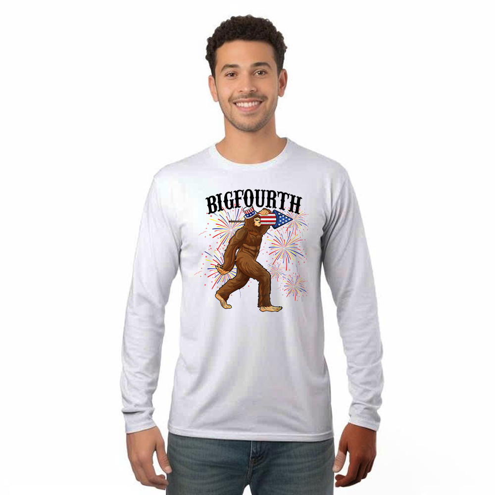 Bigfourth Shirt Bigfoot Lovers Fourth Of July Long Sleeve Shirt Patriotic Gift For Him