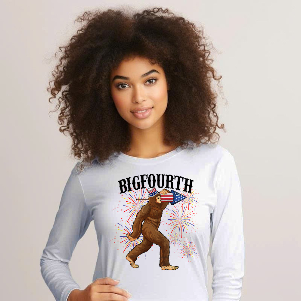Bigfourth Shirt Bigfoot Lovers Fourth Of July Long Sleeve Shirt Patriotic Gift For Him
