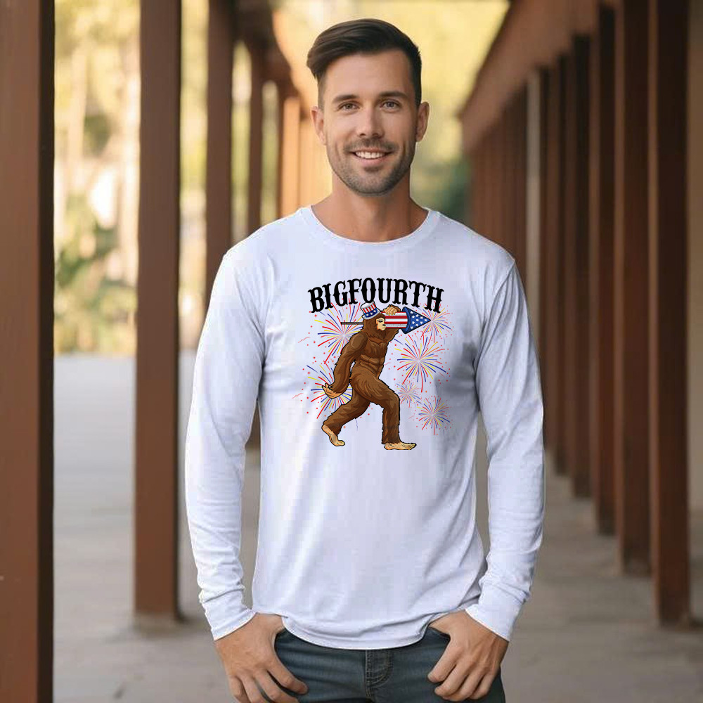 Bigfourth Shirt Bigfoot Lovers Fourth Of July Long Sleeve Shirt Patriotic Gift For Him