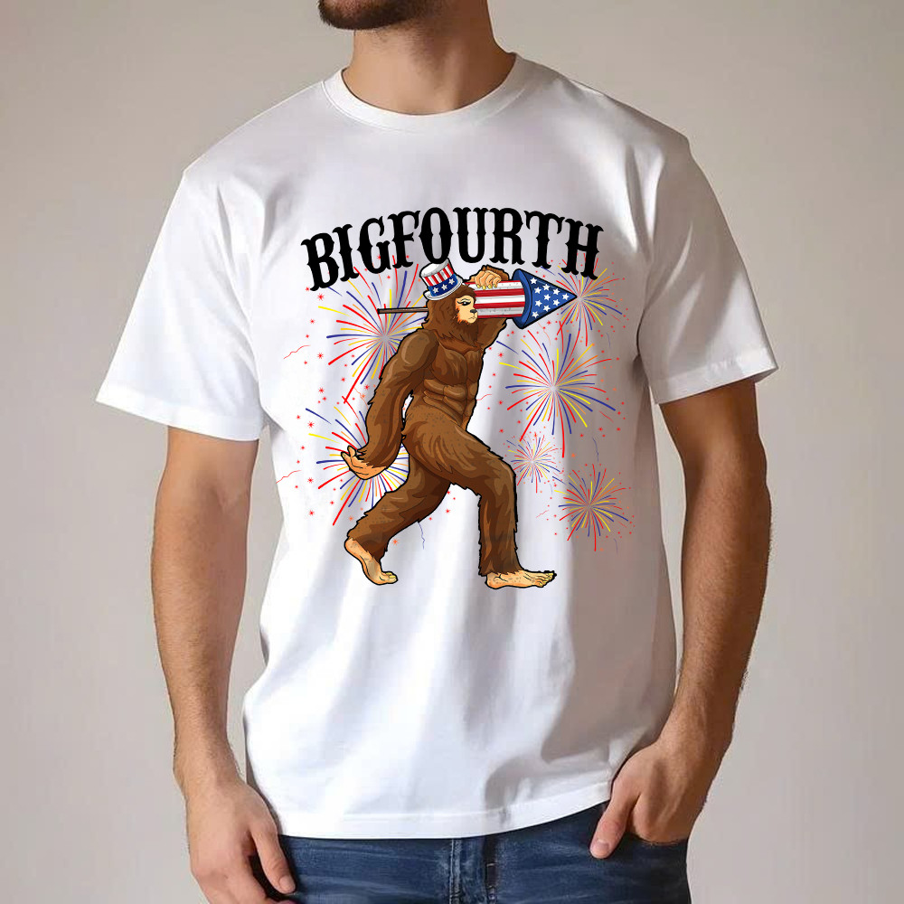 Bigfourth Shirt Bigfoot Lovers Fourth Of July T-Shirt Patriotic Gift For Him