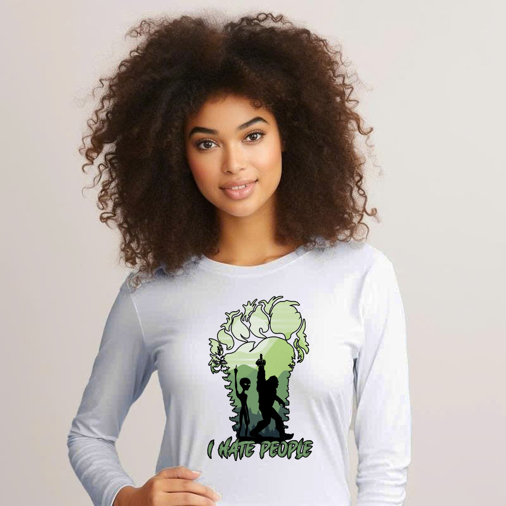 I Hate People Shirt Bigfoot Alien Graphic Long Sleeve Shirt Gifts For Sibling