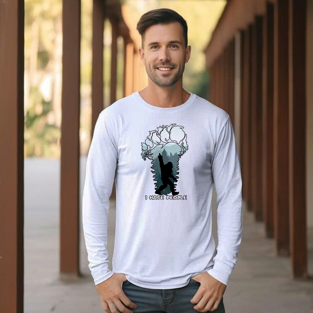 I Hate People Shirt Bigfoot Footprint Graphic Long Sleeve Shirt Fun Gift For Friend