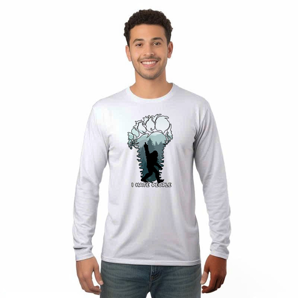 I Hate People Shirt Bigfoot Footprint Graphic Long Sleeve Shirt Fun Gift For Friend