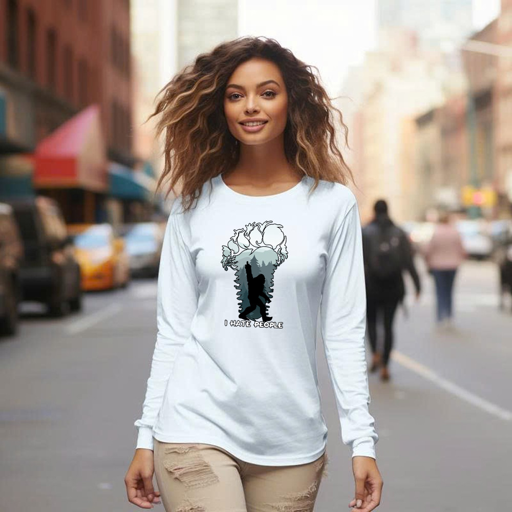 I Hate People Shirt Bigfoot Footprint Graphic Long Sleeve Shirt Fun Gift For Friend