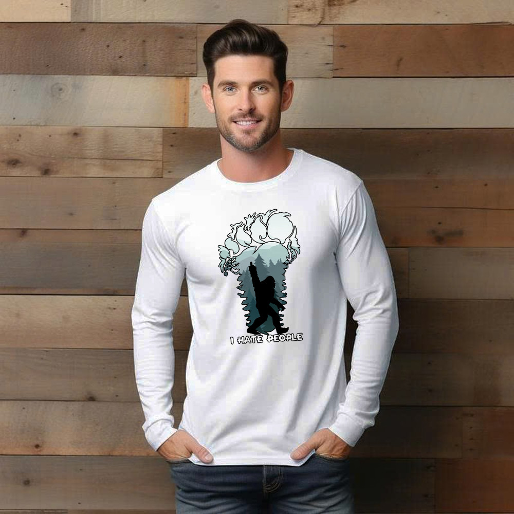 I Hate People Shirt Bigfoot Footprint Graphic Long Sleeve Shirt Fun Gift For Friend