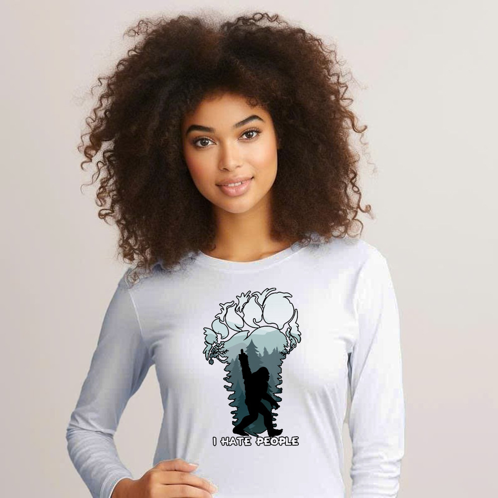 I Hate People Shirt Bigfoot Footprint Graphic Long Sleeve Shirt Fun Gift For Friend